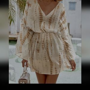 Print Chiffon Batwing Sleeve  Cover Up Without Bikini size small